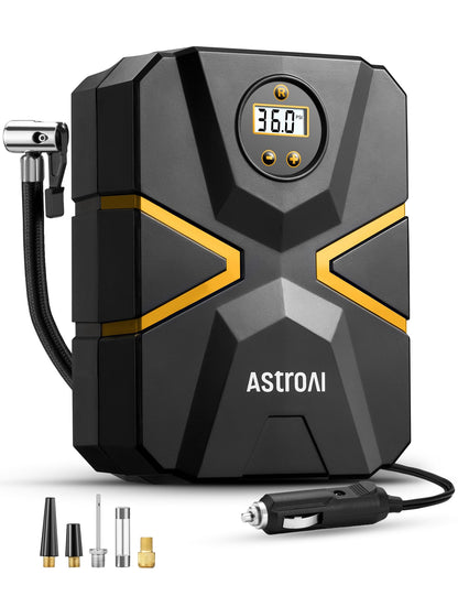 AstroAI Tyre Inflator Air Compressor 12V DC, Digital Car Tyre Pump 150 PSI, Preset Tyre Pressure & Auto Shutoff, Electric Air Pump for Car Tyres, Bicycles, Other Inflatables (Black&Yellow)