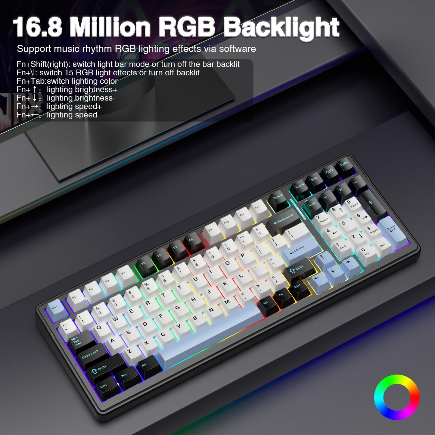 AULA F99 Wireless Mechanical Keyboard,Tri-Mode BT5.0/2.4GHz/USB-C Hot Swappable Custom Keyboard,Pre-lubed Linear Switches,RGB Backlit Computer Gaming Keyboards for PC/Tablet/PS/Xbox