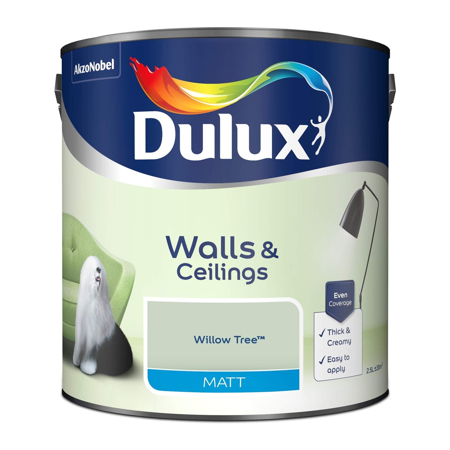 Dulux Matt Emulsion Paint For Walls And Ceilings - Willow Tree 2.5 Litres