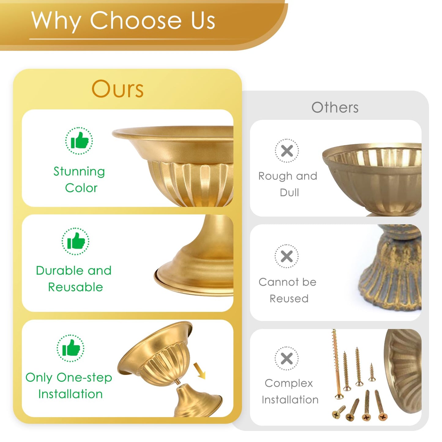 AZXTOPSEZ Gold Flower Vases for Centerpieces: Wedding Compote Bowl 5.1 Inch Small Urn Vase Metal Pedestal Vase for Table Party Event Set of 10