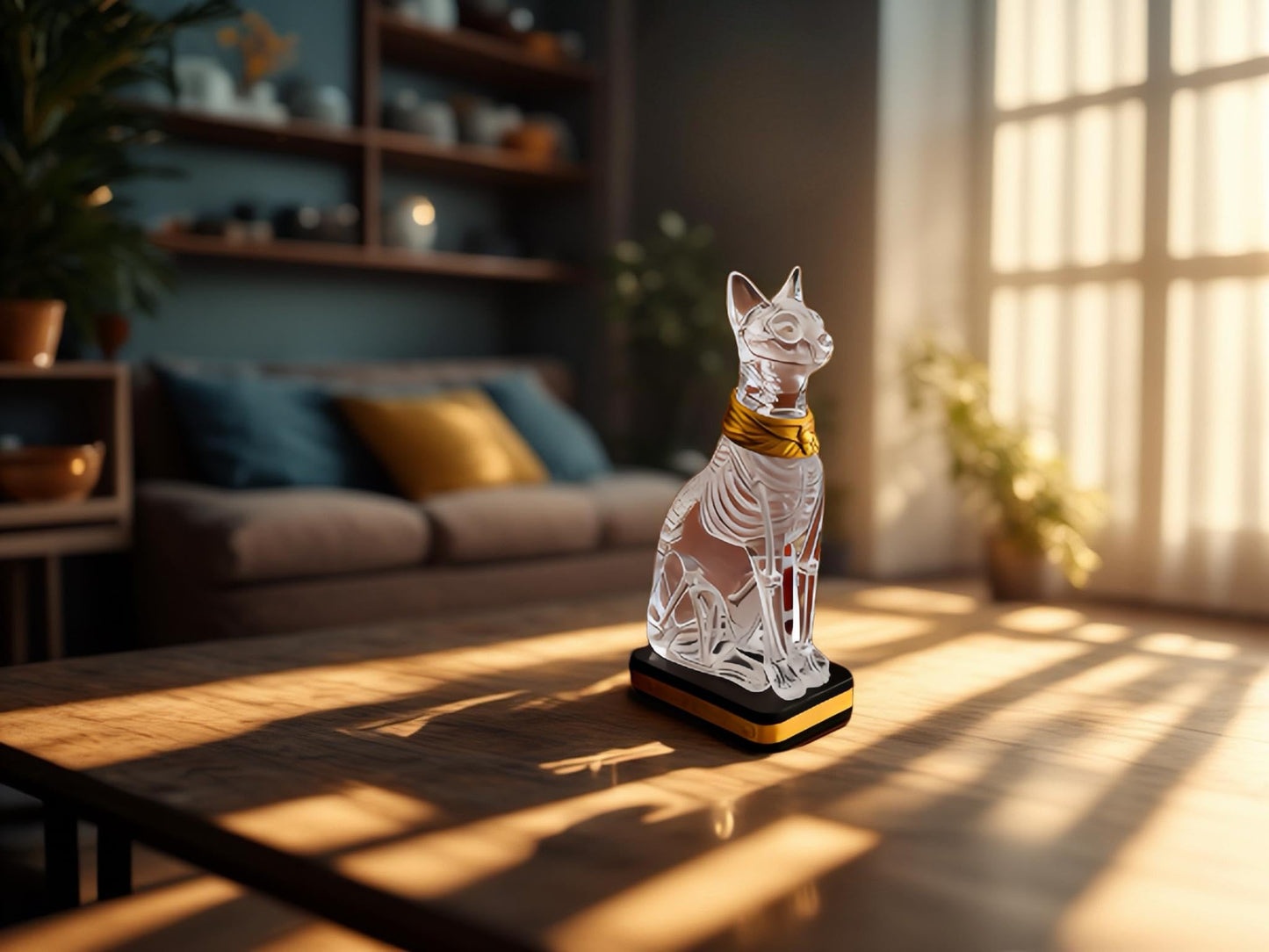 Hylophlogis 4.3 inches Tall Handcrafted Transparent Resin Cat Skeleton Statue - Egyptian Bastet Anatomical Model for Art Students, Medical Study, Unique Home Decor & Gift for Cat Lovers, Collectors