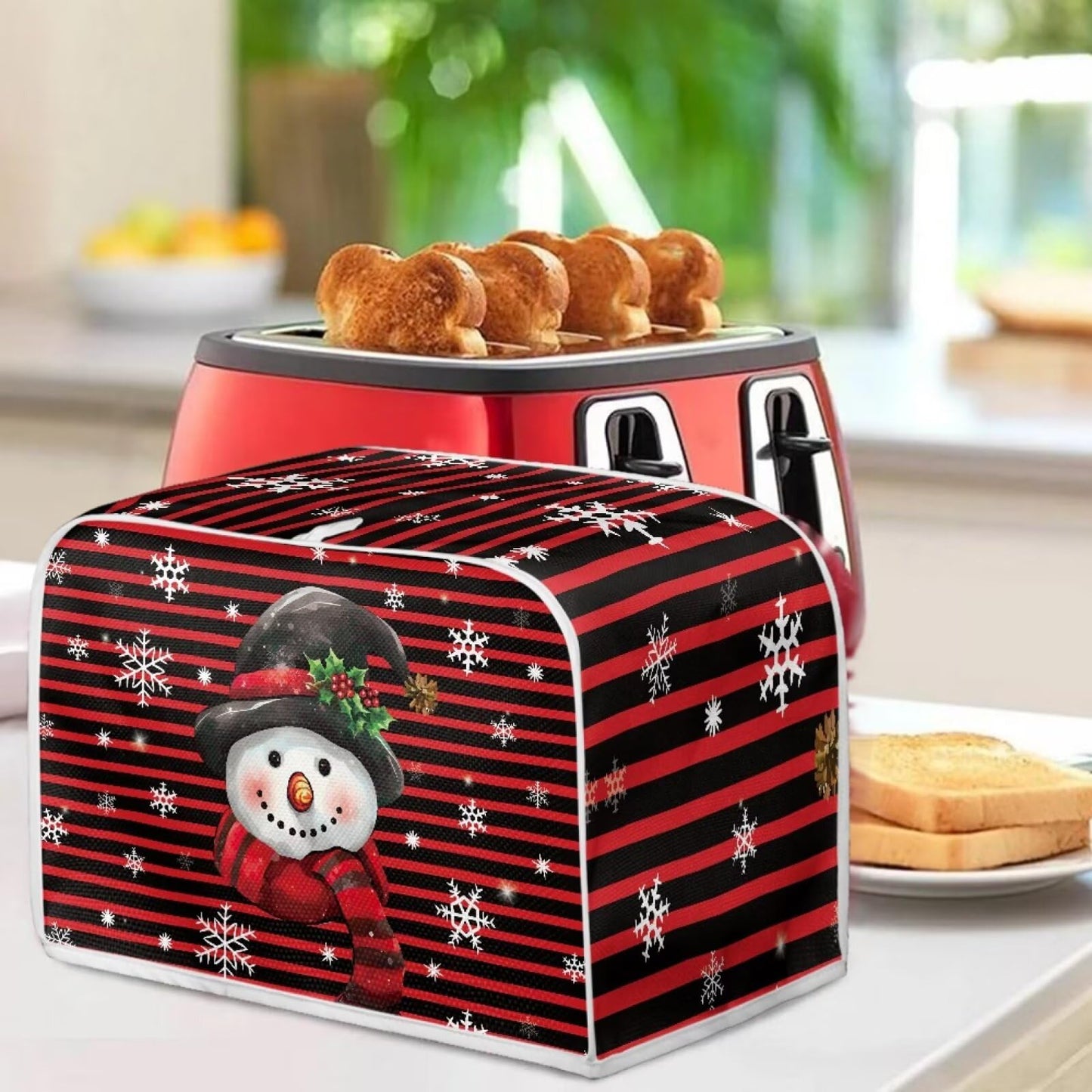 ASQVTIFE Christmas Snowman Toaster Covers 4 Slice Wide Slot Christmas Decorations for Home Snowman Appliance Dust Protector Fits for Most Standard 4 Slice Toasters