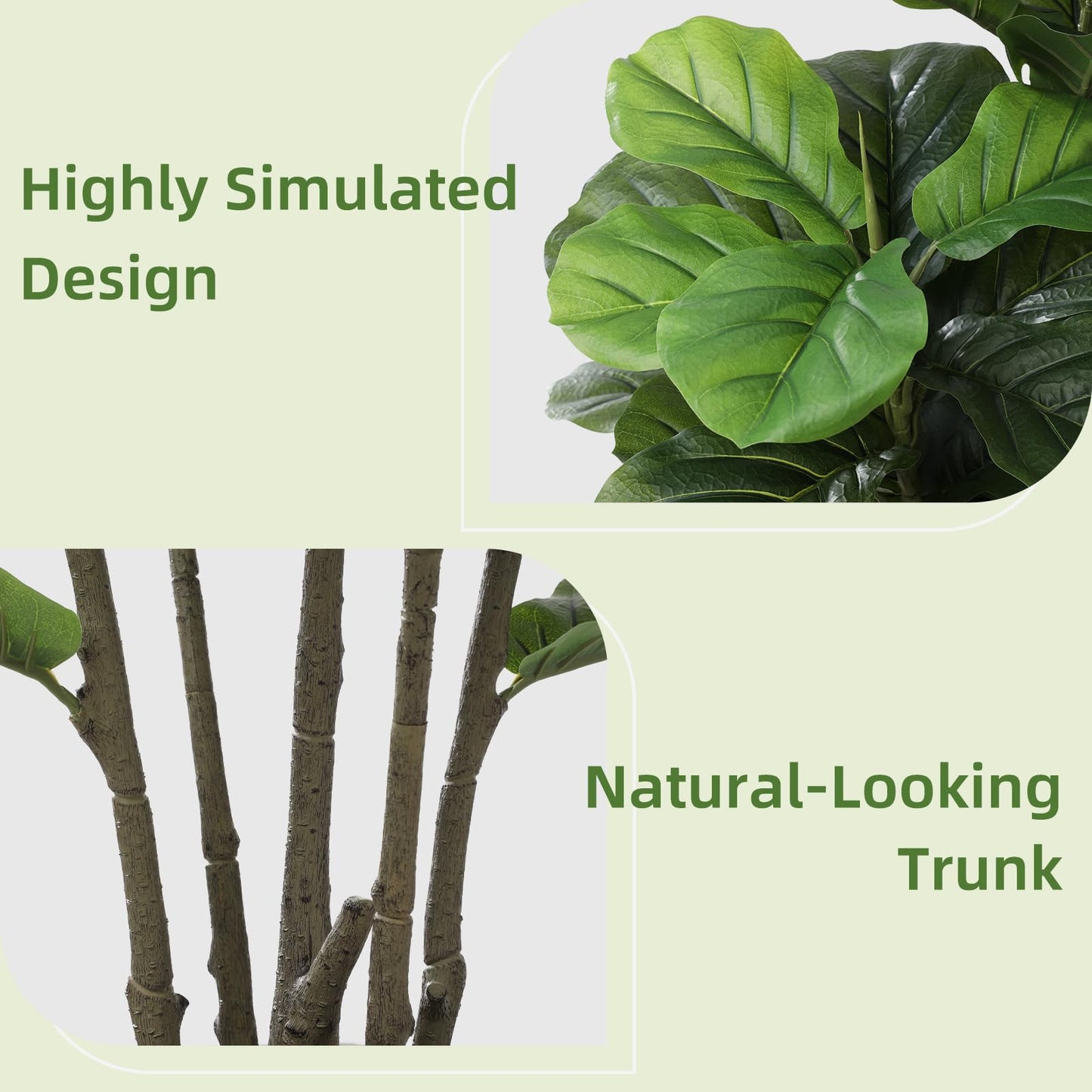Artificial Fiddle Leaf Fig Tree 5FT - Faux Fig Tree with Black Diamond Planter - Tall Fake Floor Plant Potted - Artificial Silk Tree for Home Office Living Room Decor Indoor