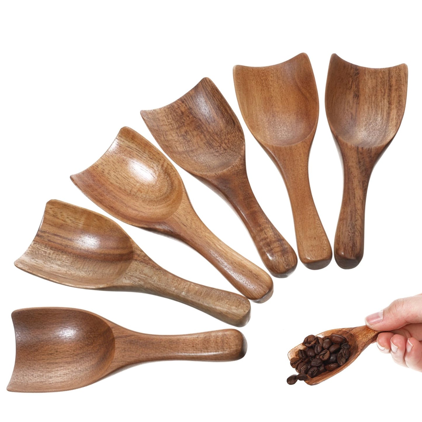 6 Pcs Wooden Scoops for Canisters, Wooden Scoop for Jars, Acacia Wood Bean Salt Spoons, Big-Wooden Scoops Shovel for Big Jars Canisters Ground Coffee Flour