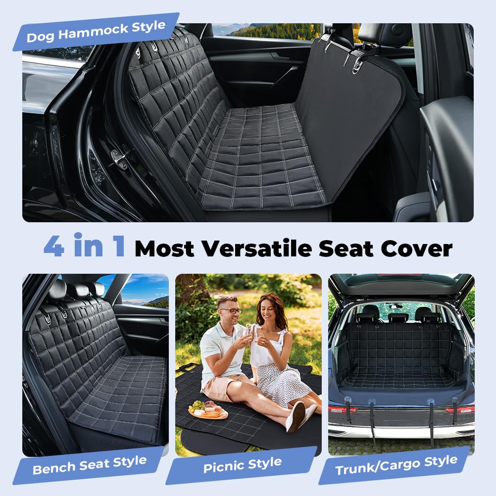 KYG 4-in-1 Waterproof & Scratch Proof & Nonslip Seat Cover Dog Hammock for Car Back Seat with Seat Anchors, Machine Washable, Durable, Dog Car Hammock Universal fits Cars Trucks SUV 135x147cm