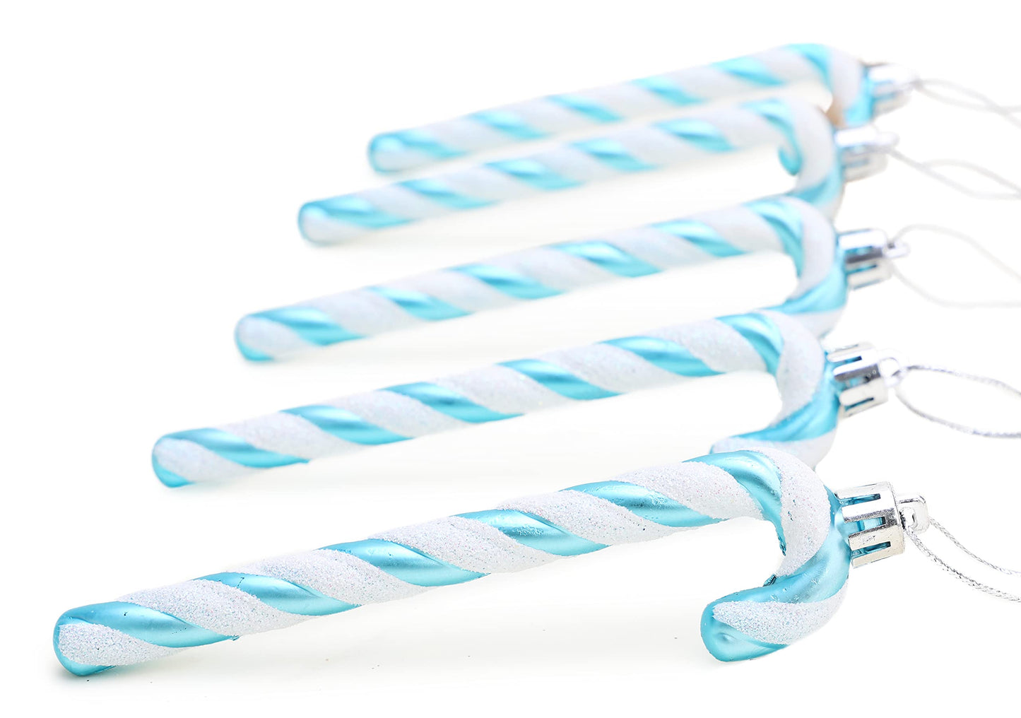Christmas Concepts® Pack of 6-13cm Glitter Candy Cane Christmas Tree Decorations/Ornaments (Turquoise & White)
