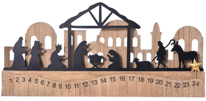 Nativity Sets for Christmas Countdown Calendar, Indoor Rustic Christmas Decor With Wooden Base 3D Design, Xmas Manger Scene for Tabletop Office Shelf Mantel Decoration (Black)