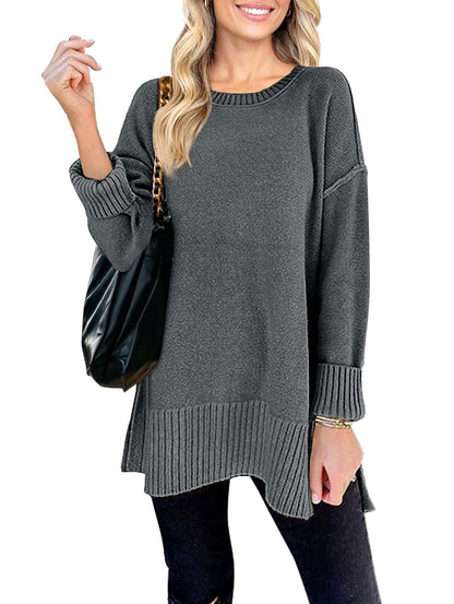 MEROKEETY Women's 2025 Fall Winter Oversized Pullover Sweater Casual Loose Crew Neck Long Sleeve Side Split Jumper Tops