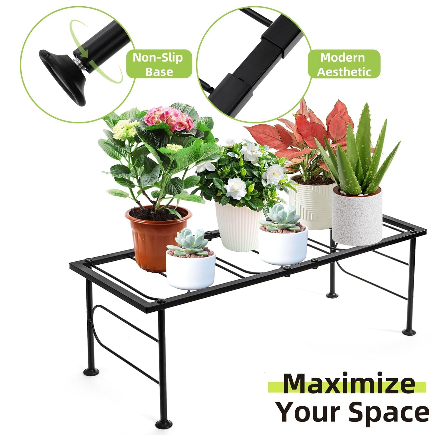 YIMITEE 2 Pack Metal Plant Stand Indoor Outdoor, 1 Tier Heavy Duty Flower Pot Stands, Space-Saving Ladder Planter Holder, Decorative Flower Display Rack for Patio Living Room Garden Corner Balcony