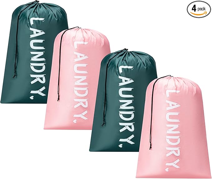 4 Pack XL Travel Laundry Bag, Machine Washable Dirty Clothes Organizer
