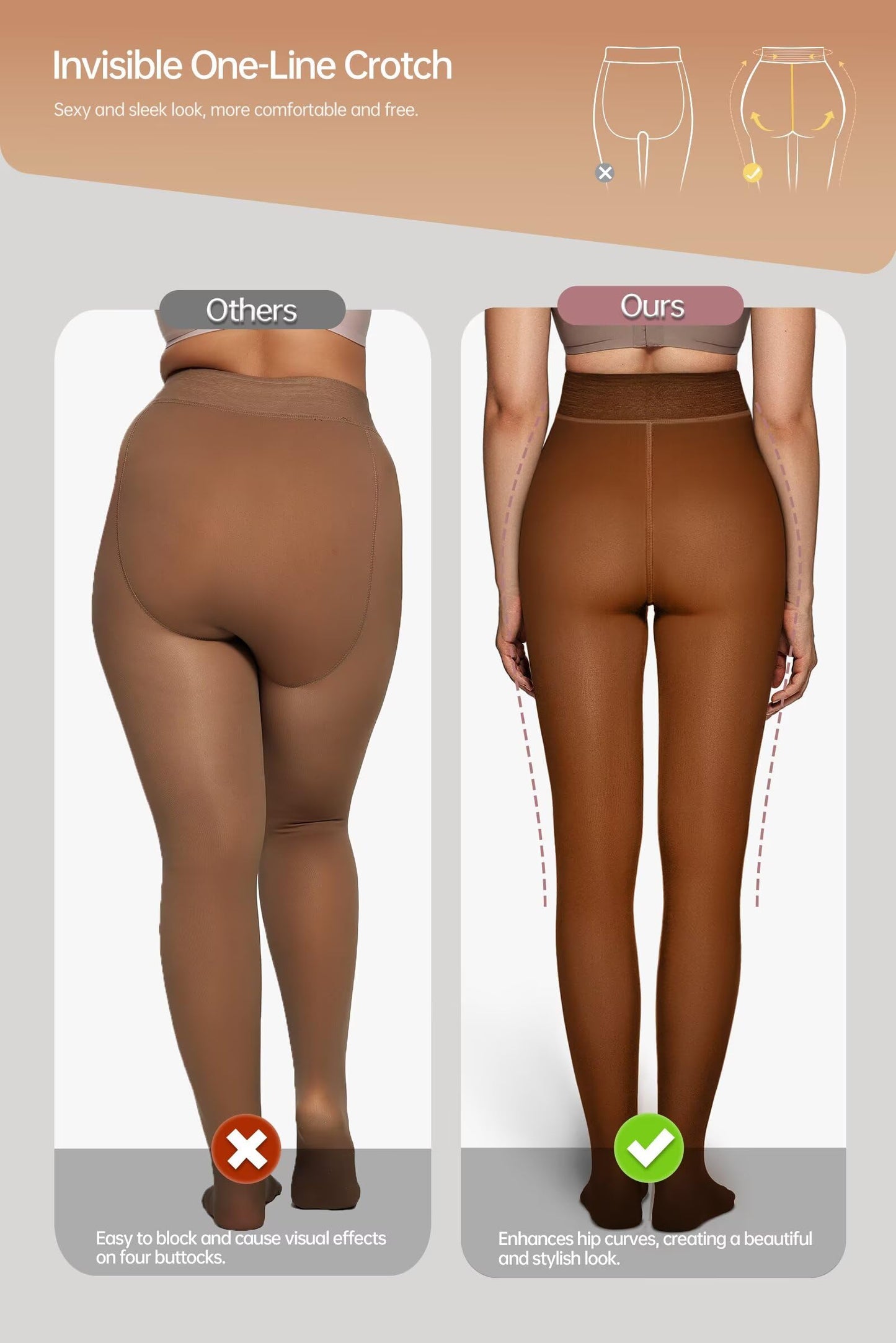 Vertvie Fleece Lined Tights Women Crotch One Seam Line Warm Sheer Pantyhose Fake Translucent Thermal Thick Tights Leggings