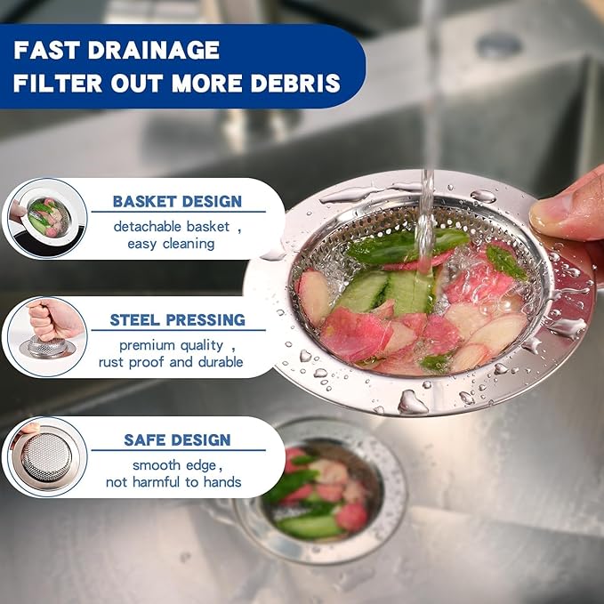2PC Kitchen Sink Drain Strainer Stainless Steel