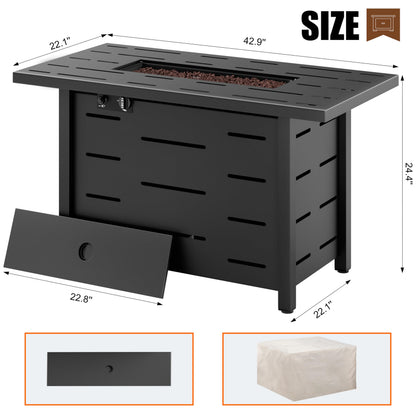 Walsunny 43 inch Outdoor Propane Fire Pit 50,000 BTU Gas Fire Pit Table with Lid, Waterproof Cover, Rectangle Gas Firepit Table for Garden/Patio, CSA Certification