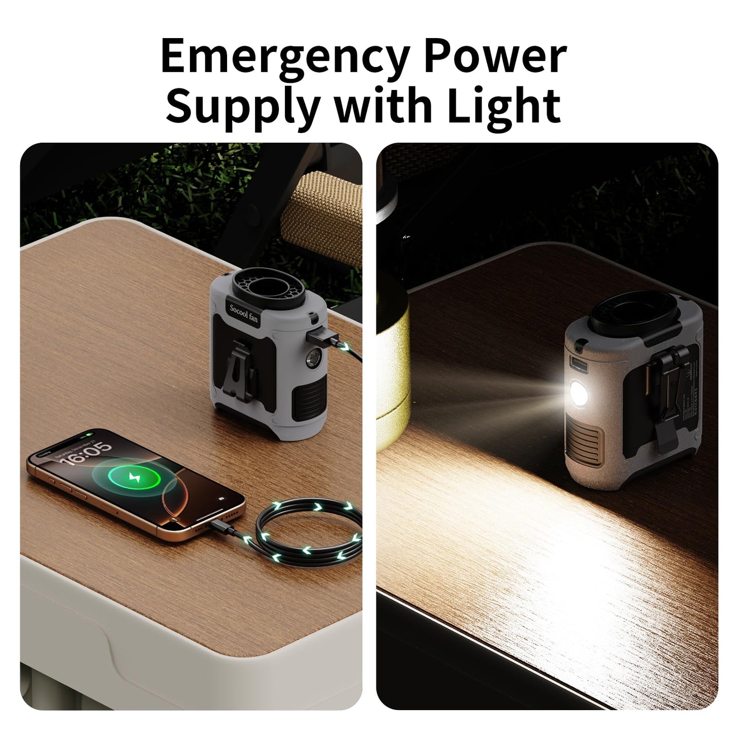 Socool 10000mAh Portable Waist Fan Clip on Wearable Belt Personal Fan Rechargeable Battery Operated With 5 Speeds & Flashlight Neck Hands-Free 40H Cooling For Outdoor Travel Camping Power Bank (Gray)