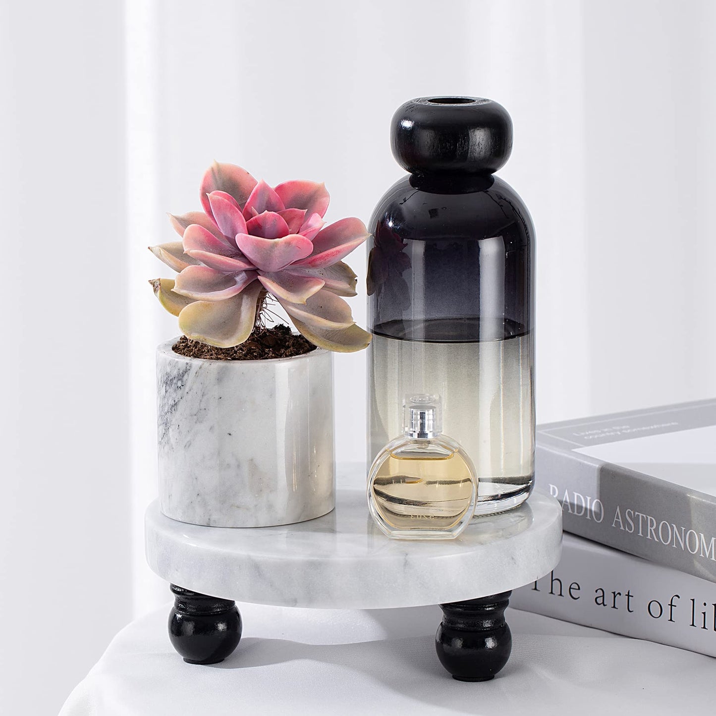 FasolaHome Decorative Marble Riser for Display - Cute Home, Bathroom, Kitchen Decor - Beautiful Pedestal Stand Uniquely Displays Your Decorations - Perfect Tray to Add Beauty
