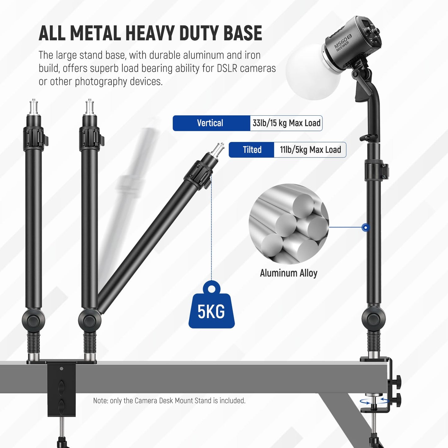 NEEWER Extendable Camera Desk Mount with Ball Head, 17"-40" Adjustable Table Light Stand with 1/4" Screw & C Clamp for DSLR Camera, Ring Light, Live Stream, Vlog, Max Load: 6.6lb/3kg, TL283 (RED)