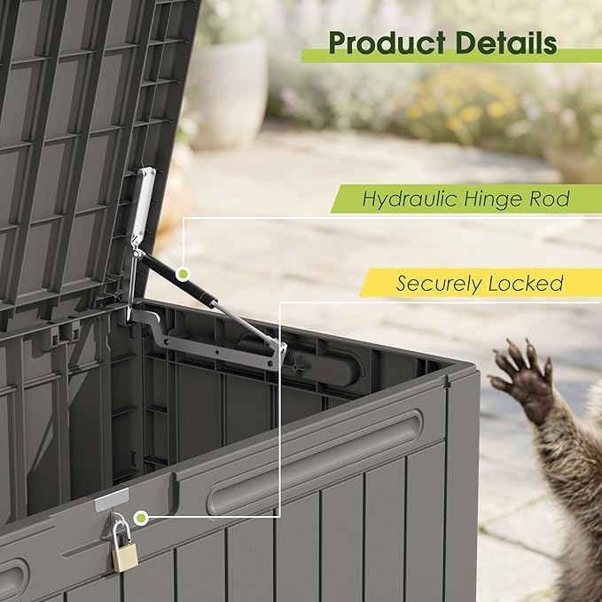 Devoko 100 Gallon Outdoor Storage Box, Waterproof Resin Deck Box for Patio Furniture, Lockable Container for Garden Cushions & Pool Supplies (Light Brown, 100 Gallon)
