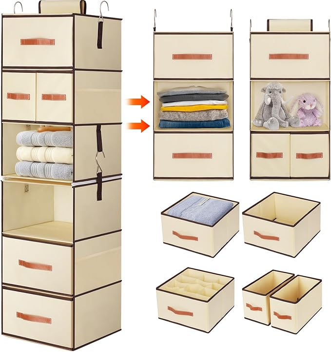 Hanging Closet Organizer 6-Shelf, Upgrade Hanging Shelves