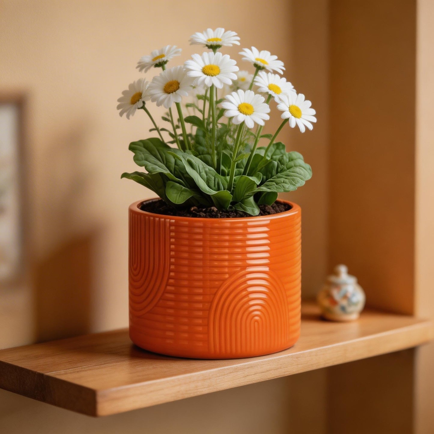 ÈMJÉ LUXE 6 Inch Ceramic Plant Pot – Decorative Indoor Planter (No Drainage Hole) for Succulents, Herbs & Houseplants – Modern Tabletop Desk Planter – Terracotta