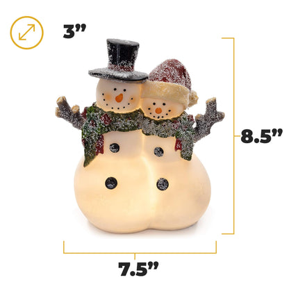 VP Home Christmas Snowman Couple Decor - LED Lighted Figurines, Indoor Glowing Holiday Decorations, Festive Fiber Optic Resin Snowman Light Up