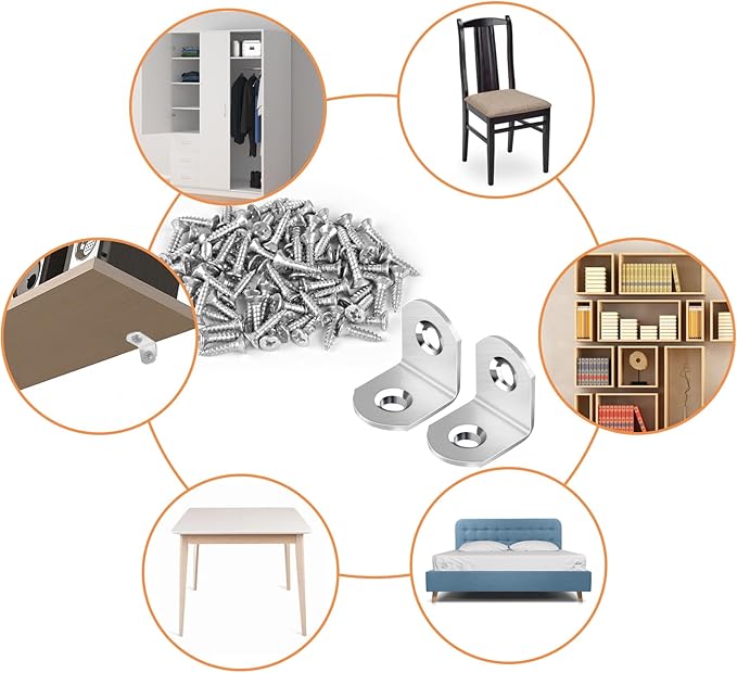 40 Pcs L Bracket Stainless Steel Corner Brace Sets, 90 Degree Right Angle