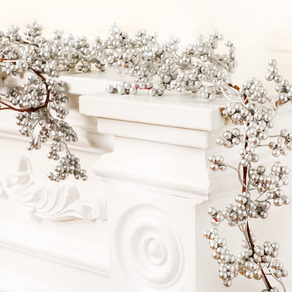 Syhood Christmas Berry String Garland with Lights Thanksgiving Artificial Lighted Garland for Xmas Winter Tree Decor Home Office Fireplace Mantel Decoration Holiday Valentines, 6 ft(Silver,1 Pc)