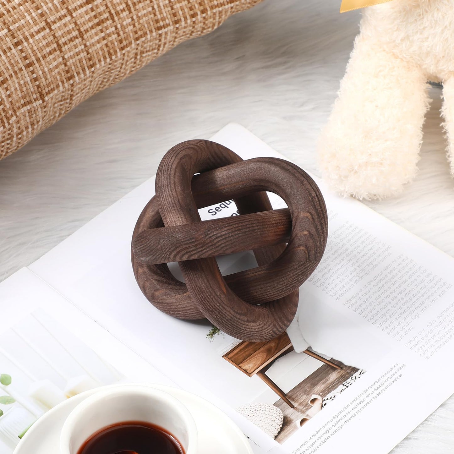 Yalikop 3 Link Wood Knot Decor Rustic Home Décor Accents Hand Carved Coffee Table Decoration, Boho Chain Link Decoration, Modern Shelf, Rustic Objects for Home Living Room Bedroom(Black Walnut)