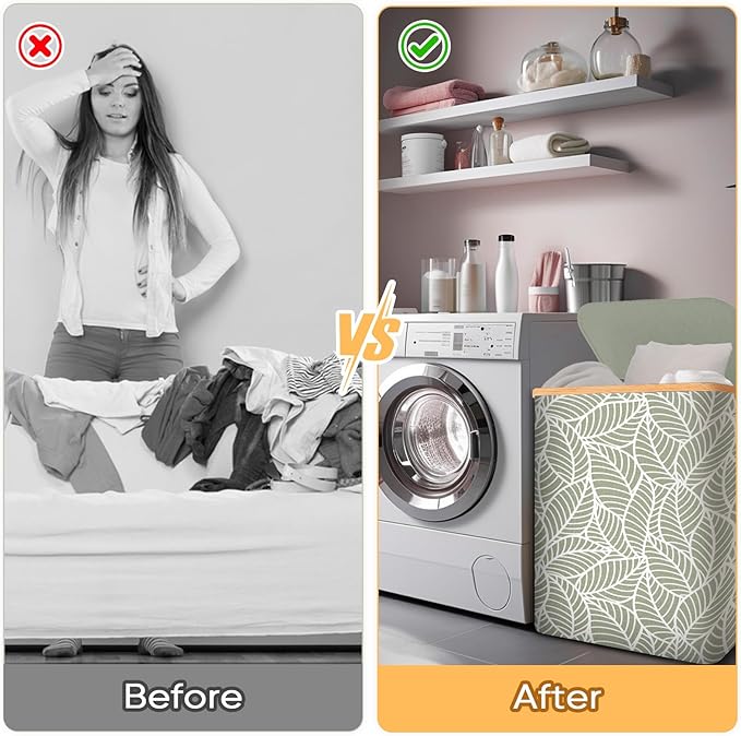 BALEINE Laundry Hamper with Lid, Tall Laundry Baskets with Bamboo Pull Handles