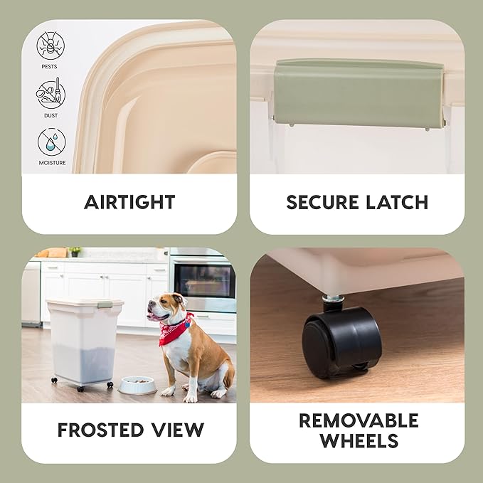 IRIS USA Dog Food Storage Container 58 lbs, Attachable Wheels,