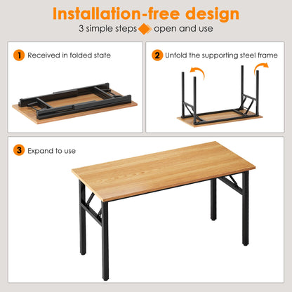 Need Home Office Desk 47 inches Folding Computer Table Workstation No Install, Teak and Black