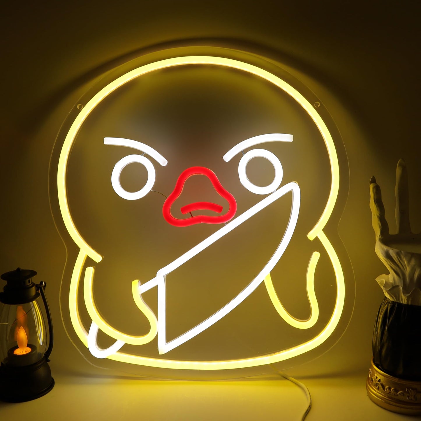 Duck Neon Sign with Knife Murder Duck Lamp Led Neon Light Up Sign for Wall Decor Game Room Men Cave Birthday Holiday Gift