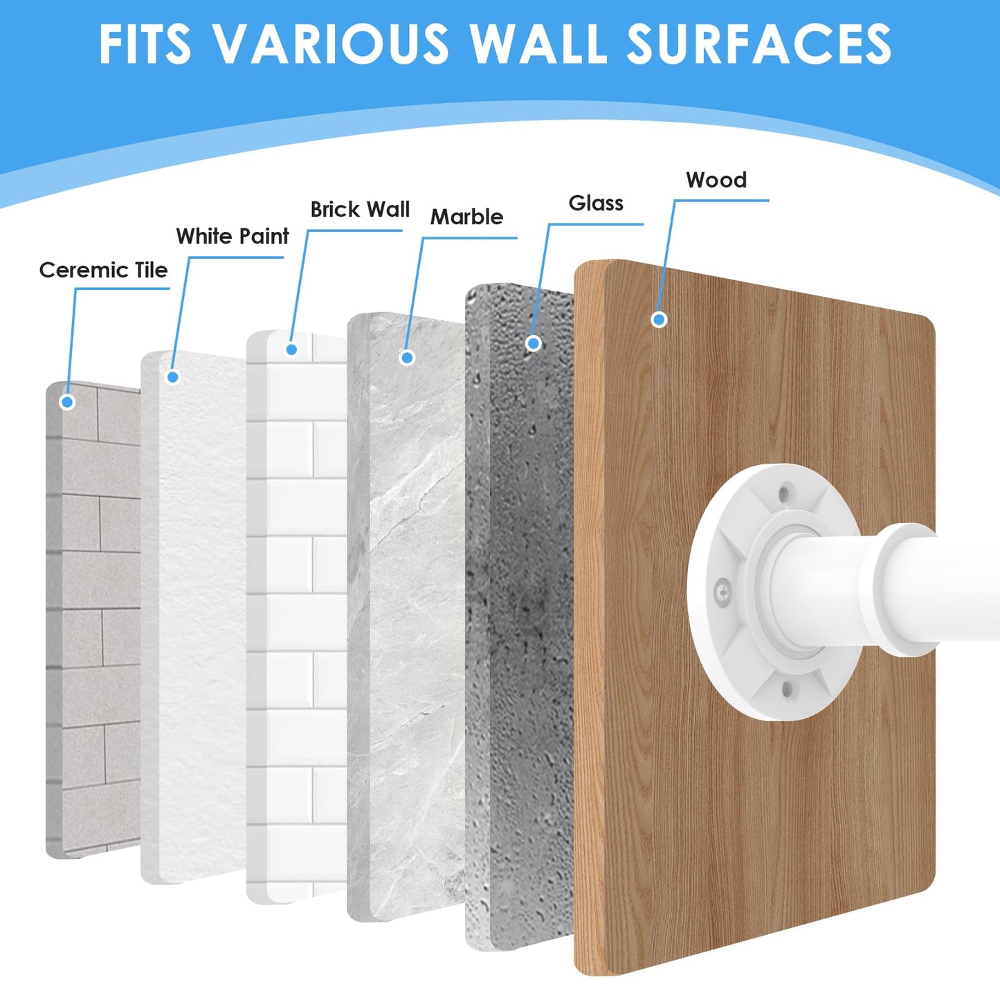 Tension Curtain Rod 31-88 inch White Shower Curtain Rods for Bathroom Adjustable Curtain Rods No Drilling for Windows Spring Rod for Closet Tension Or Screw Mount Easy Install Non Slip, No Rust