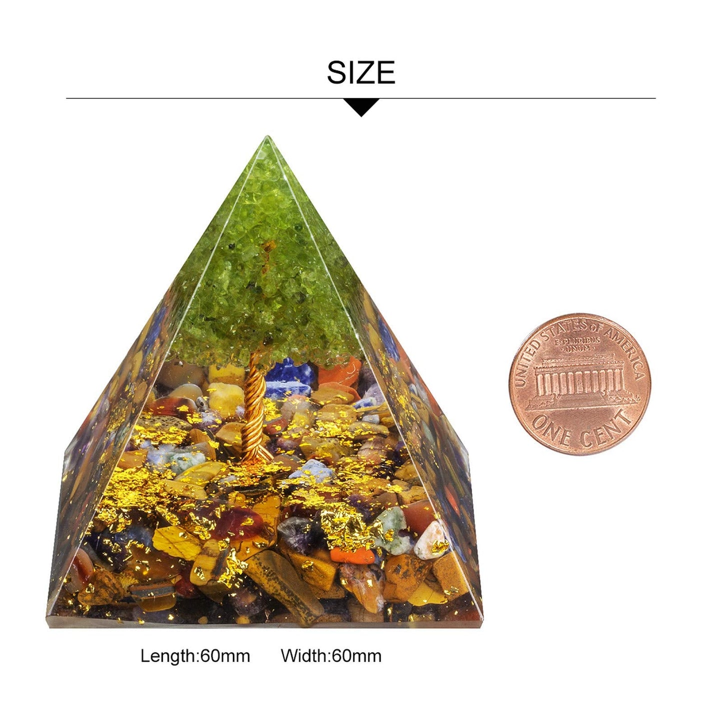 TUMBEELLUWA 2.36in 7 Chakra Crystal Tree of Life Orgonite Pyramid Generator Handmade Energy Stones Decor for Prayer, Meditation, Yoga