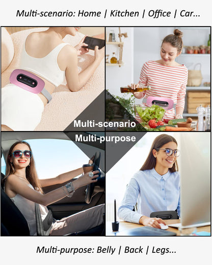 Electric Heating Pad, Portable Cordless Menstrual Heating Pad with 4 Heat Levels and 4 Massage Modes, Fast Large Heating Belly Wrap Belt for Cramps, Back Pain Relief Gifts for Women Girls Her(Black)