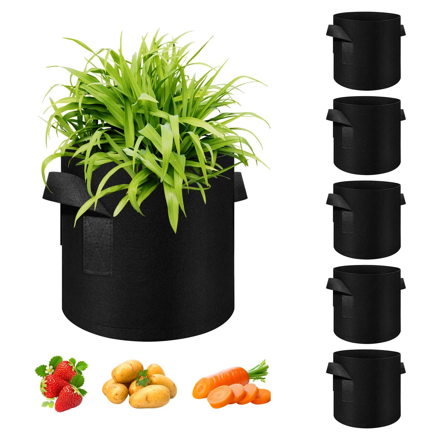 AkiiGer 5/10/12/20/30 Pack 10 Gallon Grow Bags, Heavy Duty Thickened Nonwoven Fabric Pots with Handles, Plant Grow Bags for Vegetable/Flower/Plant/Fruits, Black