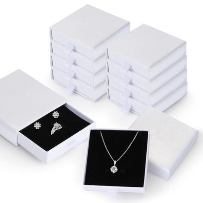 MATUFF Jewelry Gift Boxes, 10 Pack 3.5" × 3.5" x 1" Sponge Fill Cardboard Jewelry Box Bulk, Drawer Style Small Gift Boxes for Necklace Pendant Bracelet Ring Earring Display and Storage, White