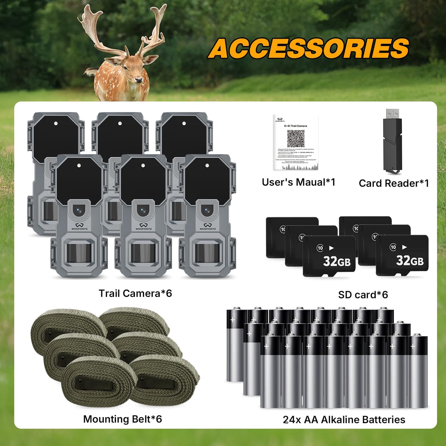 WOSPORTS Mini Trail Camera 6 Pack 32MP 1080P HD Deer Camera with 32GB SD Card Game Cameras with Night Vision Motion Activated Waterproof with Card Reader