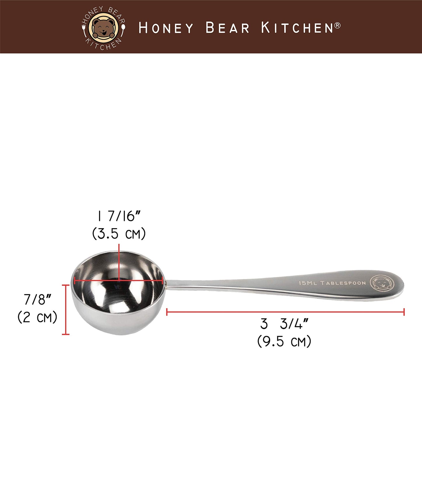 Honey Bear Kitchen 15 ml Tablespoon Measuring Scoops Spoons, Polished Stainless Steel, Set of 2