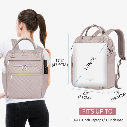 EMPSIGN Laptop Backpack Women 17 Inch, Large Laptop Rucksack Wide Open, College School Backpack with USB Charging Port, Water Repellent Travel Business Work Bag Computer Bookbag for Men, Dusty Pink
