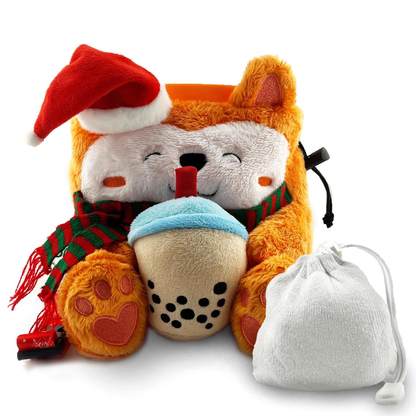 Rock Climbing Chalk Bag + Refillable Ball – Boba Dog Plush Animal Bag (Christmas Bag + Chalk) | Christmas | Santa