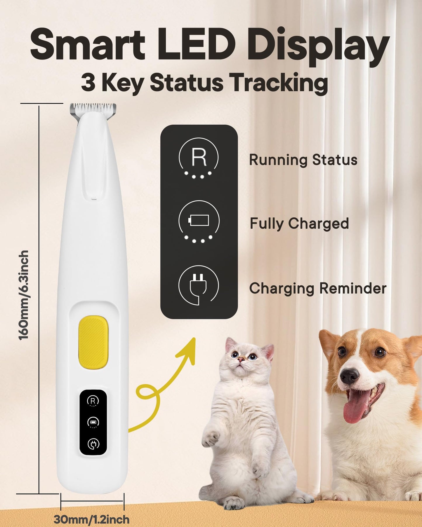 FURBONA Upgraded Dog Paw Trimmer with LED Light, 18 mm Widen Blade, 35 dB Low Noise, Waterproof, Rechargeable Clipper for Dogs & Cats Precision Trimming Around Paws, Eyes, Ears, Face, and Rump
