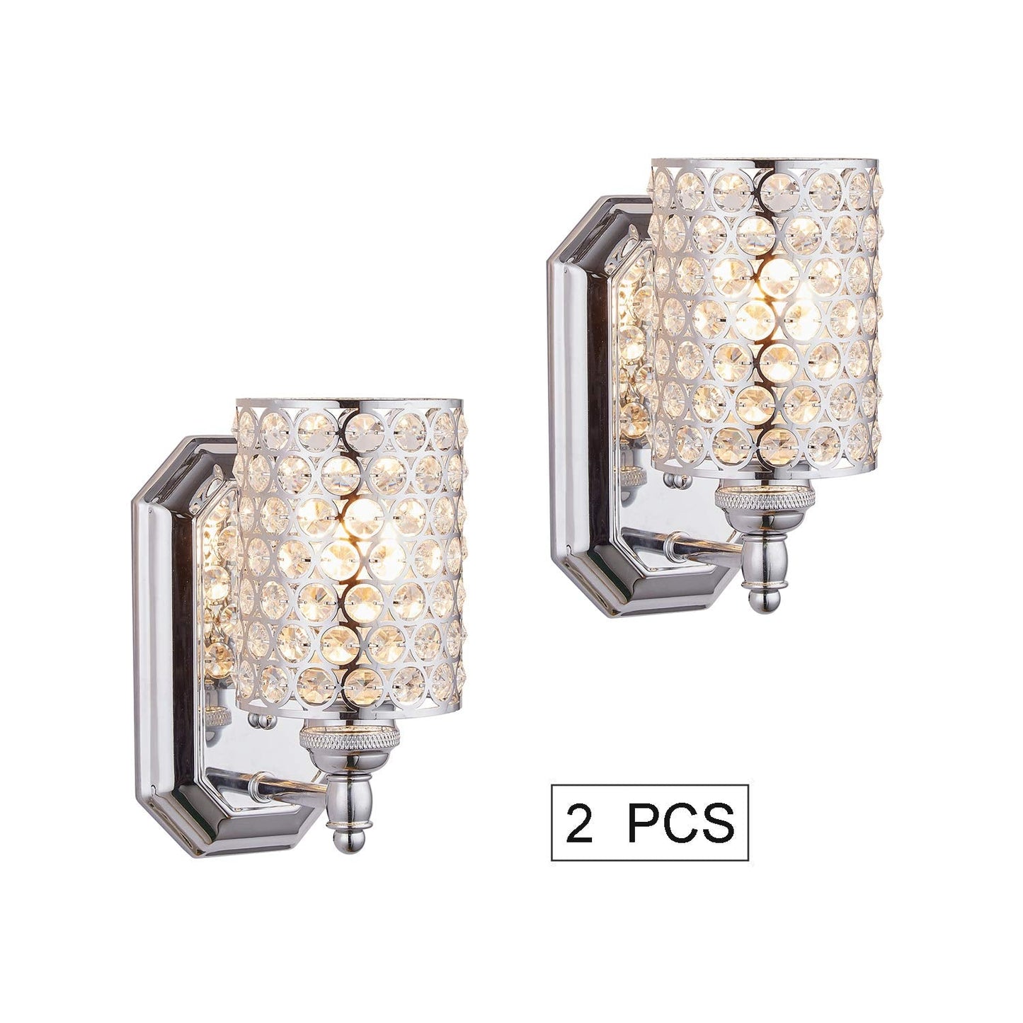 Crystal Wall Sconce Chrome Dry&Wet Dual Use 2 Pack 1 Light UL Certified
