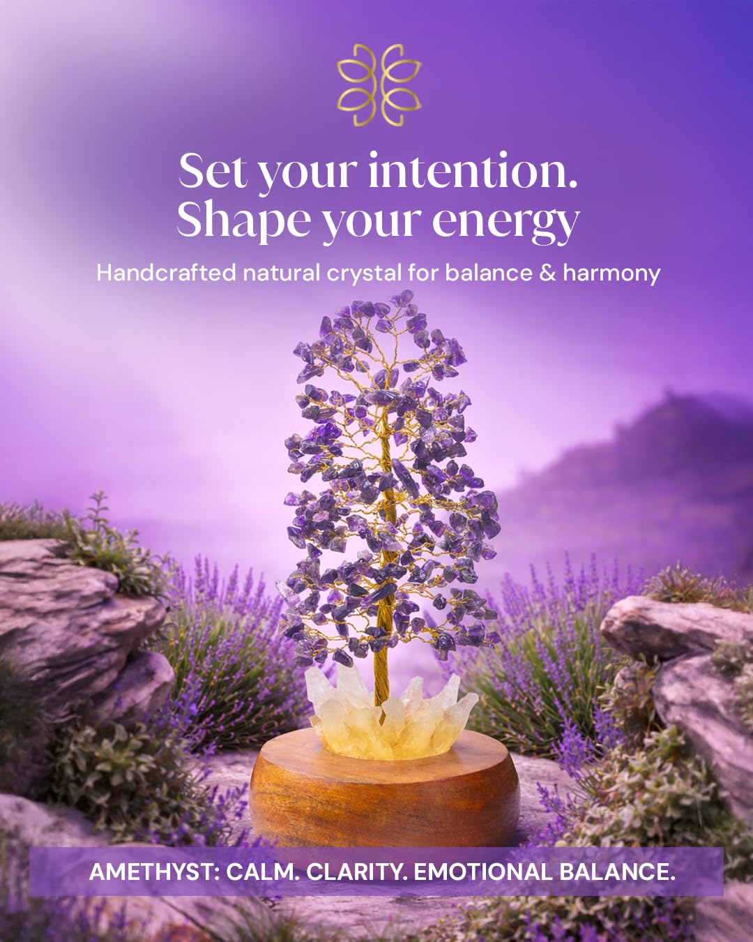Amethyst Crystal Tree of Life with LED Light, Handcrafted Gemstone Bonsai on Quartz Base & Acacia Wood Stand – Spiritual Home & Office Décor, Feng Shui, Gift for Women