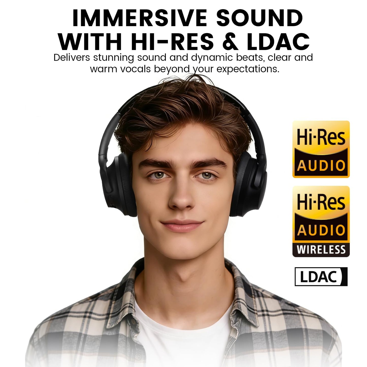 1Mii Y8+ Hybrid Active Noise Cancelling Headphones, 100H Ultra Playtime, Bluetooth 6.0 Over Ear, Wireless Hi-Res Audio & Deep Bass, Comfort for Travel & Home Office, AI Chat & Custom EQ via APP, Black