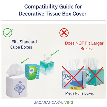 Jacaranda Living Square Tissue Box Cover, Linen/Cotton Fabric Tissue Holder, Decorative Cloth Tissue Cube Cover, Scrolls Design Amalfi Scroll, Blue