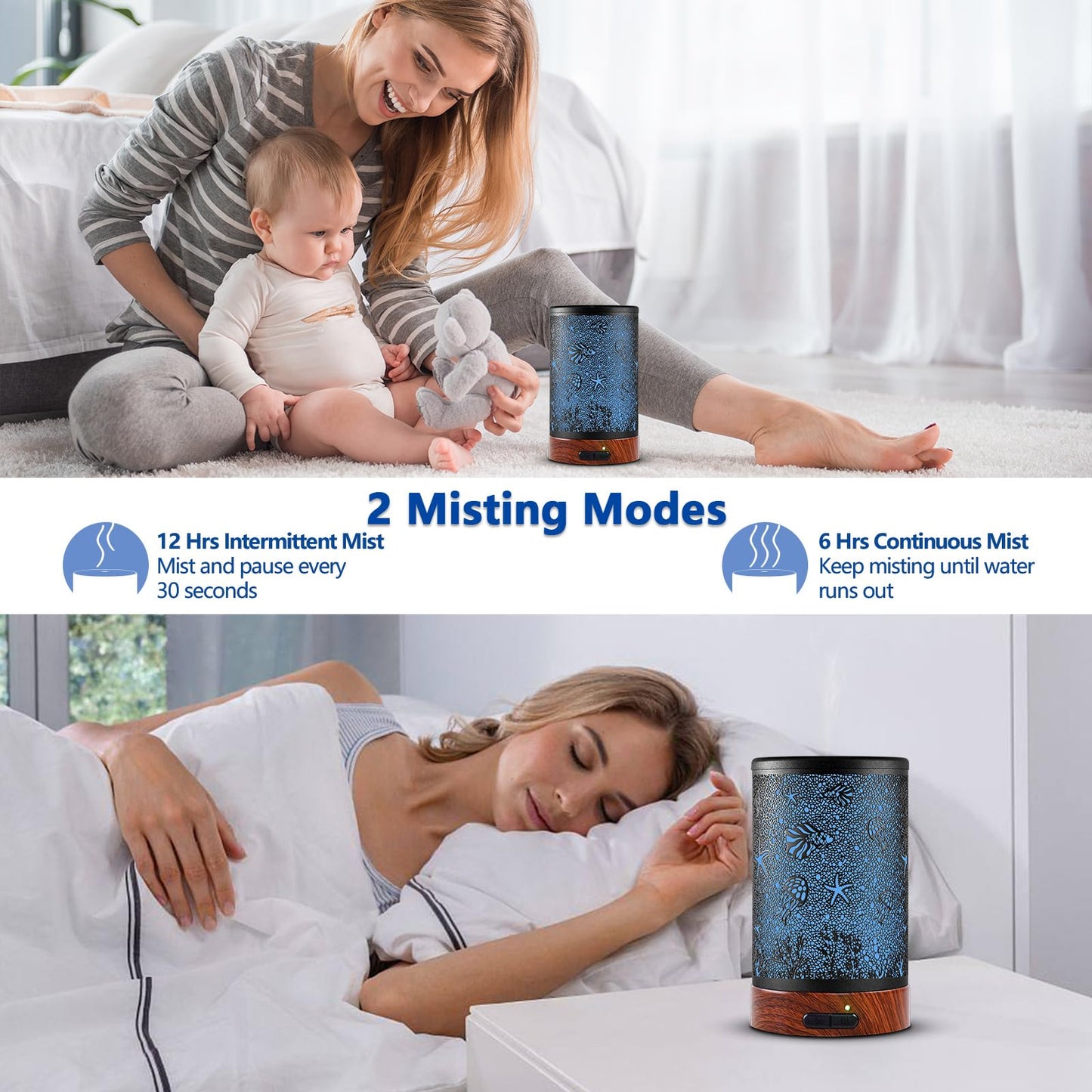 EQUSUPRO Essential Oil Diffuser 150ml Black Metal Aromatherapy Oil Diffuser Ultrasonic Cool Mist Diffuser with Auto Shut-Off Protection,7 Colors Changed LED for Home Office SPA Yoga