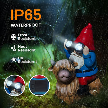 Vovkokc Christmas Gnome Decorations Statue - Garden Gnomes Solar LED Telescope Lights Sitting on Highland Cow Outdoor Patio Lawn Yard Balcony Home Decor Gnomes Gifts for Women Mom