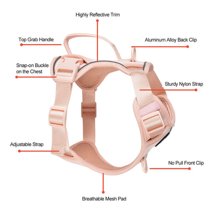 Petmolico Dog Harness for Small Dogs, Cute Harness Vest with Two Leash Clips and Soft Handle, Reflective Easy Walk Puppy Vest - Pink, Medium