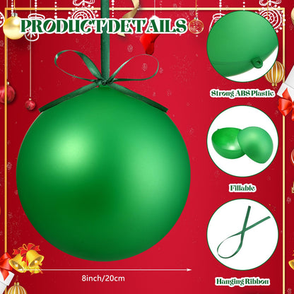 Zubebe 2 Pcs 8" Giant Fillable Christmas Ornaments with Ribbons Oversized Plastic Xmas Balls for Outdoor Lawn Yard Decor, Tree Hanging, Holiday Gifts(Matte Green)