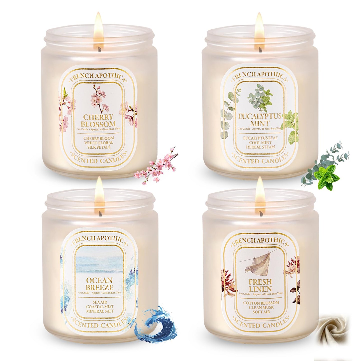 YINUO Scented Candles Gift Set – 4 Pack Natural Soy Wax Aromatherapy Candles, Eucalyptus Mint, Floral & Fresh Scents, Long-Lasting Clean Burn Candle for Home Relaxation & Birthday Gifts for Women